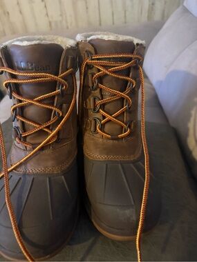 L.L. Bean Brown and Orange Lace Insulated Duck Boots